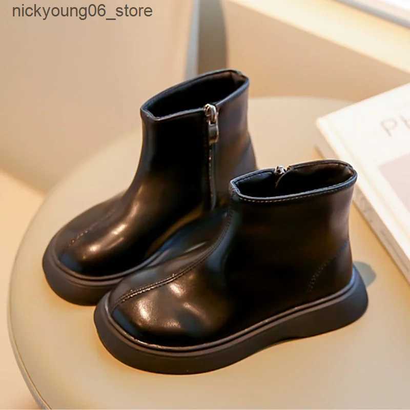 Boots Childrens Autumn Boots Fashion Round-toe PU Leather Kids Single Boots Causal Versatile Spring Girls Ankle Boot Thick Bottom L240910