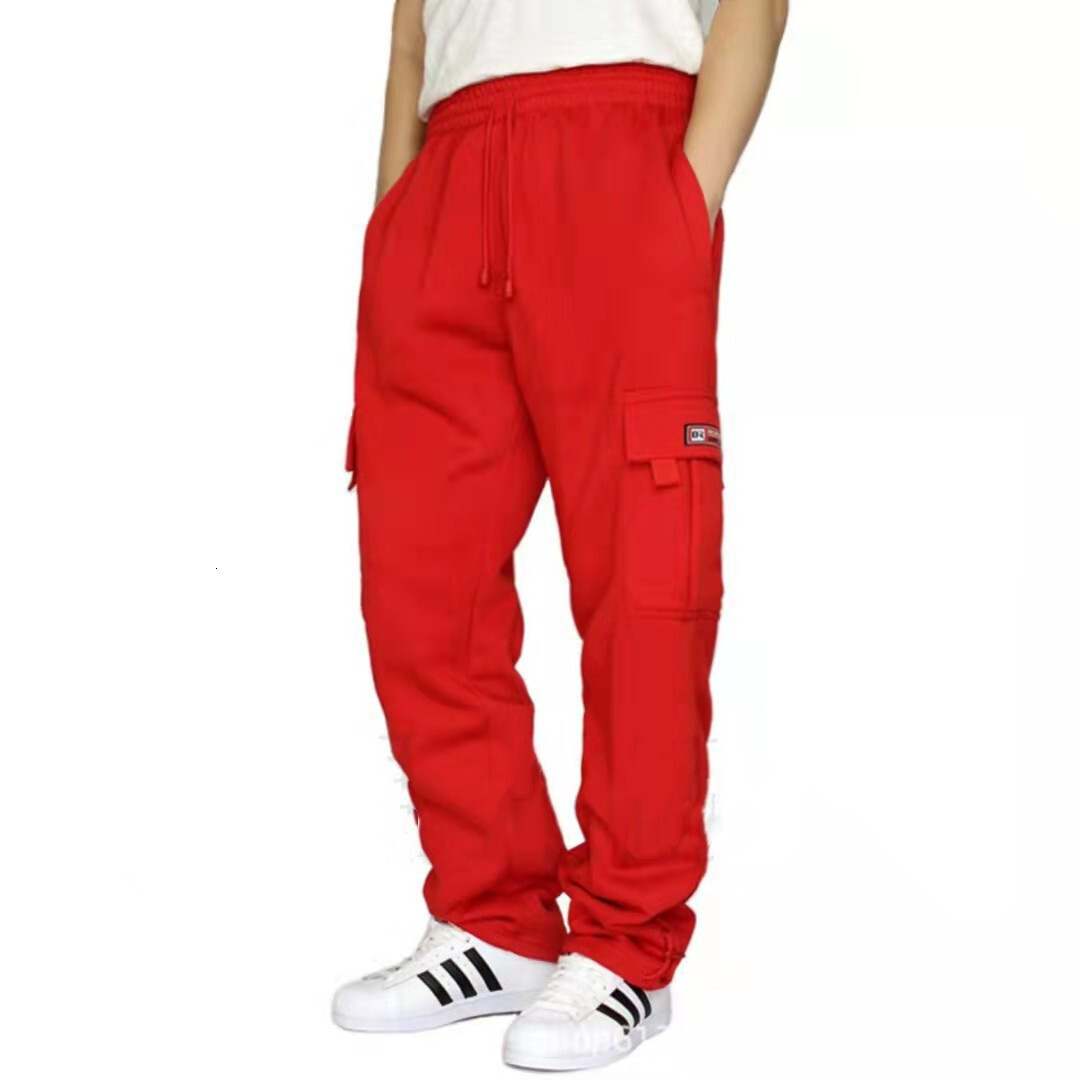 2024 new sports and leisure pants with velvet bundle feet multiple pockets tie rope men's loose work clothes pants