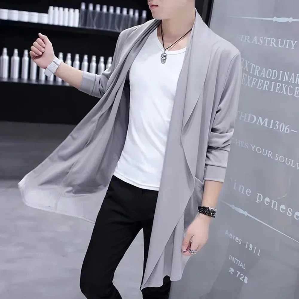 Autumn mens fashion Korean style long trench coat hooded cape mens punk hip-hop open collar casual streetwear open collar W241007