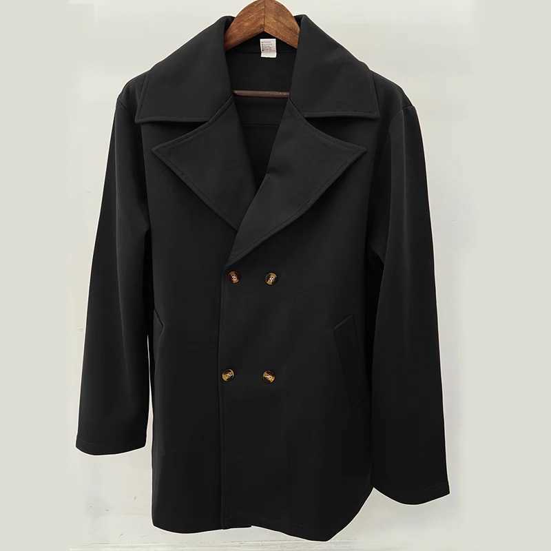 Mens solid color lapel windbreaker fashion trend short windbreaker single breasted spring and autumn family dinner W241007