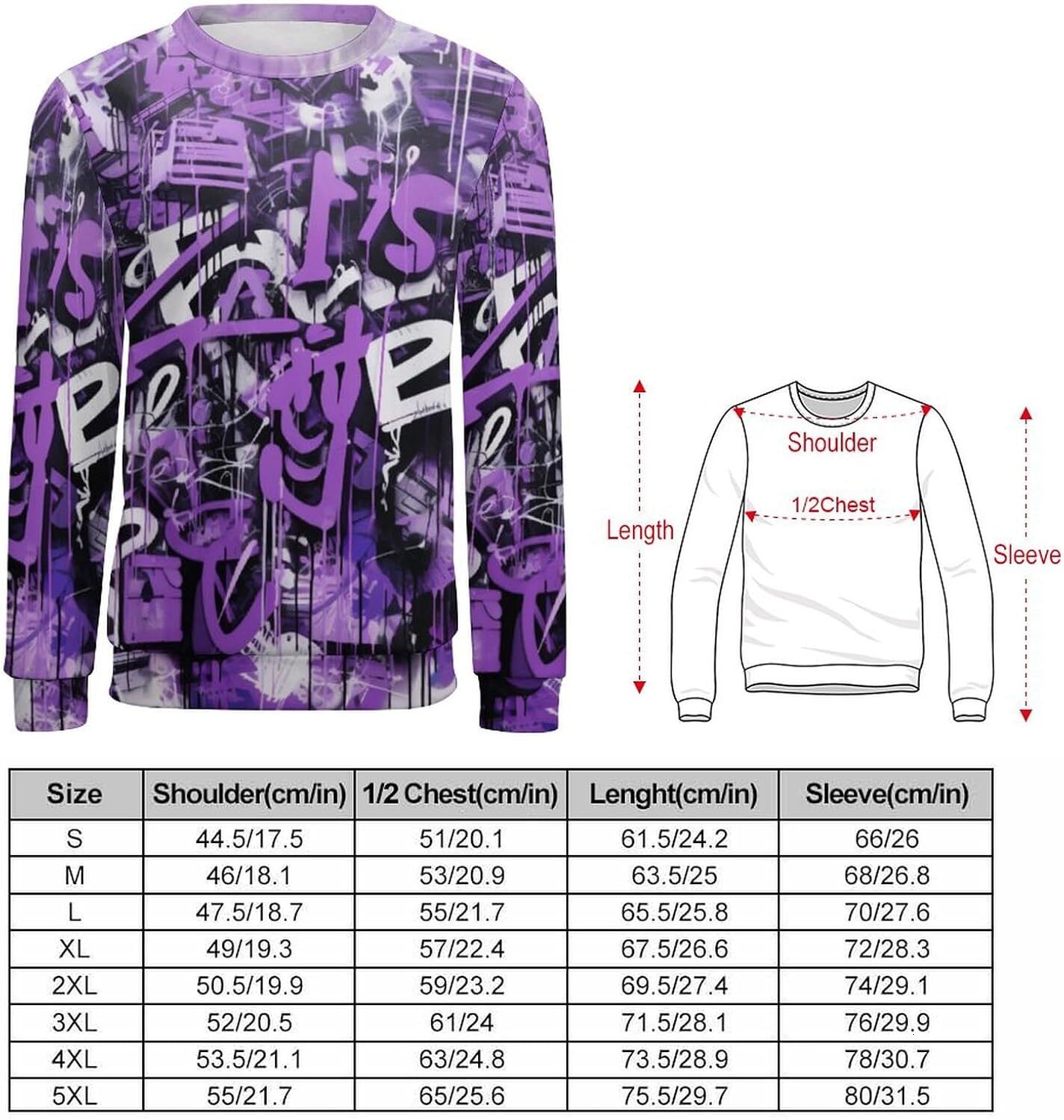 Long Sleeve Shirts for Men sweatshirt Men's Urban Streetwear Graffiti Hip Hop Casual Sweatshirt Fashion Active Crew Neck Pullover Top T shirt Tee