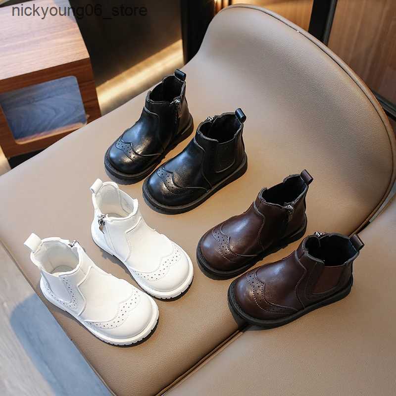 Boots Winter Warm Fashion Catwalk Childrens PU Round Toe Comfortable Solid Color Casual Boots Increased Square Heel Kids L240910