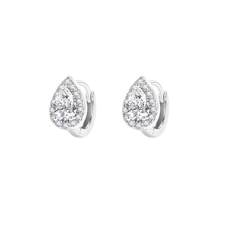 Pure sier needle, simple sparkg dia, water droplet female ear buckle earrings, niche design, light commuting accessories