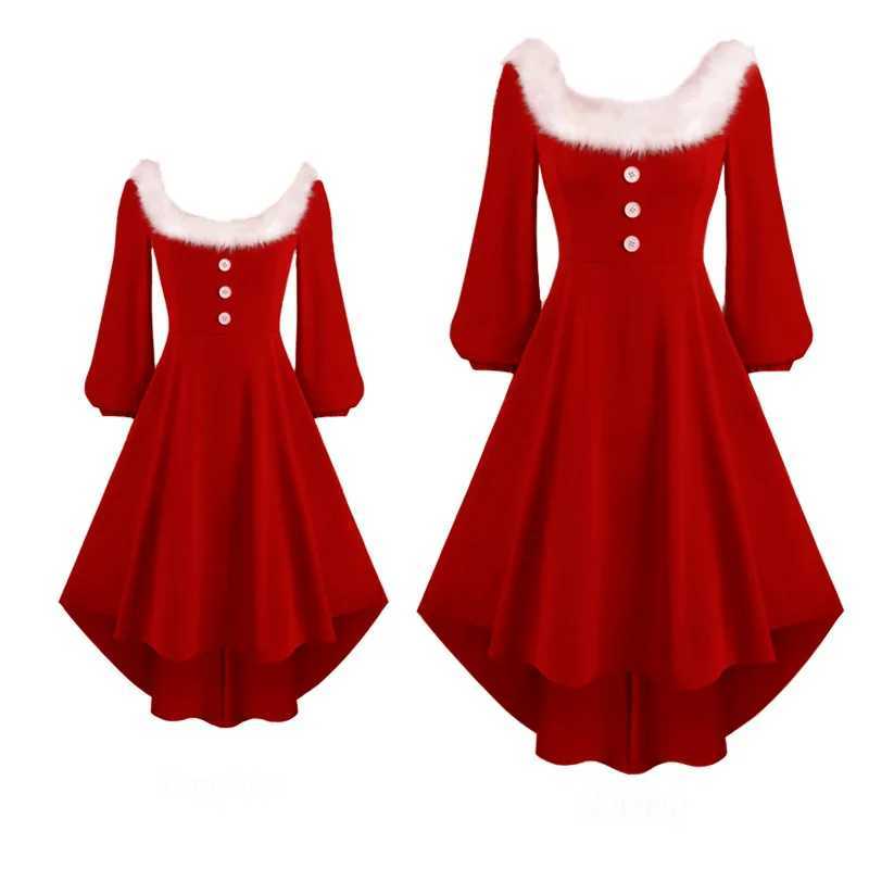 Christmas Family Appearance Mom and I Dress Adult Childrens Dress Winter Mom Daughter Match Family Christmas Party Dress W241008