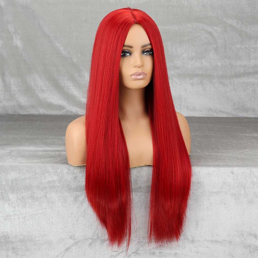 Long Synthetic Red Wig Straight Middlepart Cosplay Wig For Girls Sally Red Dress Up Wig For Party Wig For Halloween WigXJ241008
