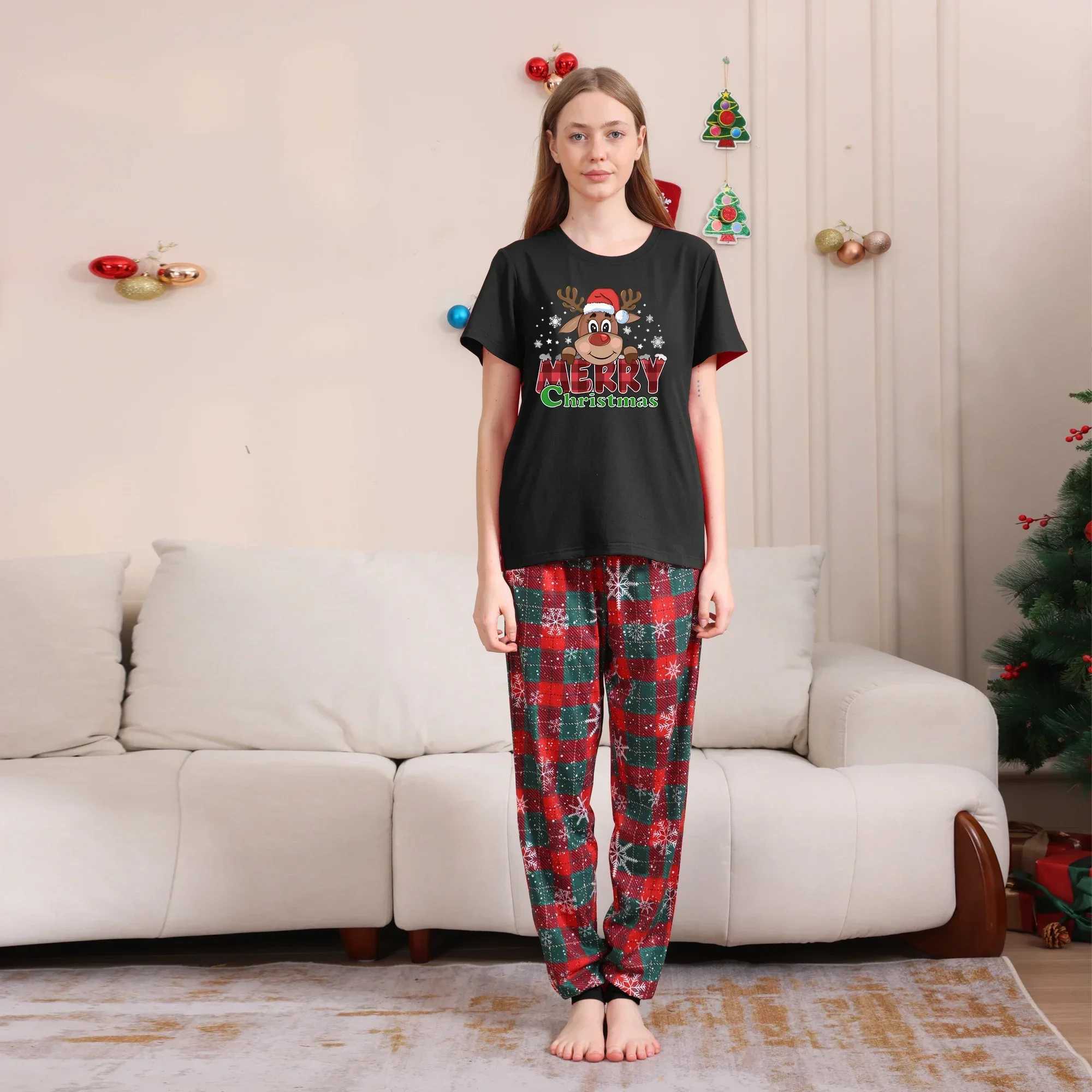 Merry Christmas Printing Family Matching Pajama Set Short Sleeve Top+Male Servant Family Wearing Mother Father Child 2-piece Set Christmas Appearance 
