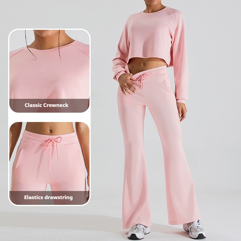 Autumn winter new long sleeved casual hoodie and set for women's soft glutinous air layer yoga pants sports top
