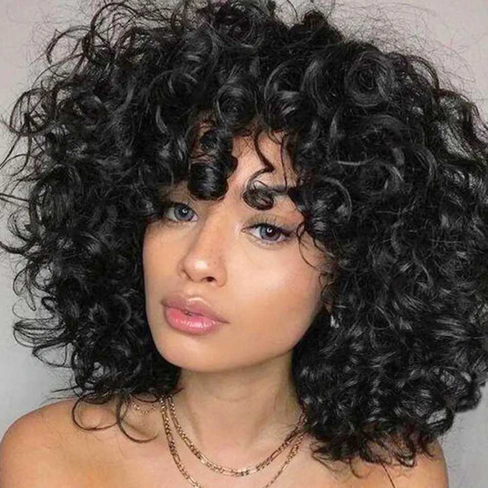 Synthetic Short Loose Curly Wigs for Black Women Afro Curly Wig for Women Fluffy Natural Wigs Half Wigs Soft Hair Black WigsXJ241008