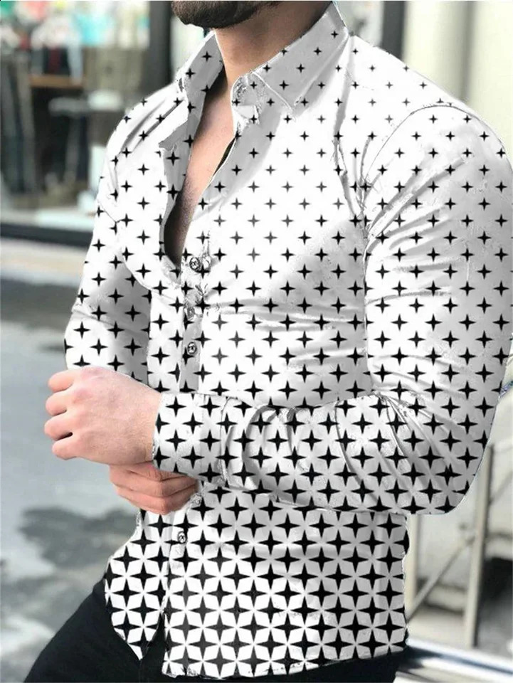 Spring/Summer Autumn Fashion 3D Digital Printing Cross Pattern Button Mens Casual Long Sleeve Shirt Collar Top 241007