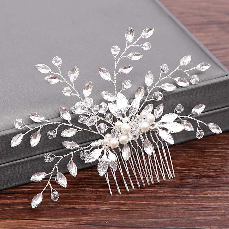 Wedding hair comb bride hair accessories womens hair jewelry silver pearl water drill bit jewelry womens accessories W241007