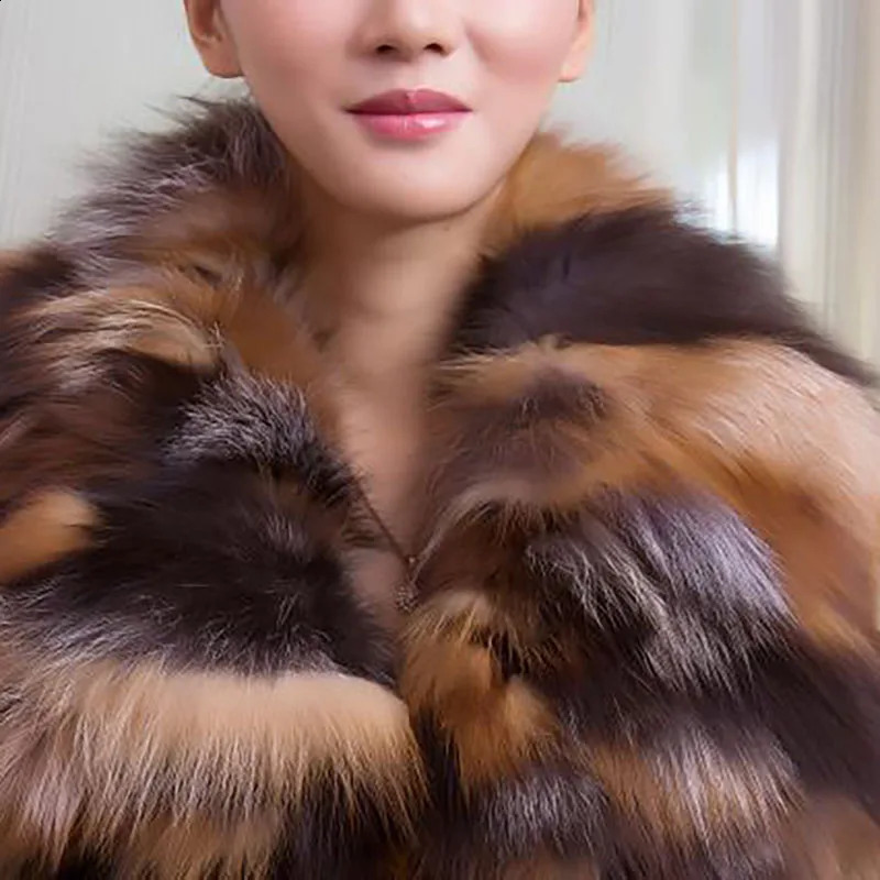 Womens fox fur long vest fashionable womens winter sleeves strapless thick clothes large size raccoon fur leather jacket 240924