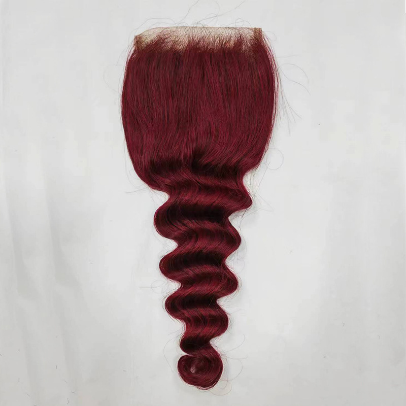 Loose Deep Brazilian Human Hair 99J Burgundy Color 3 Bundles With 4X4 Lace Closure 4 PCS/lot Curly Hair Wefts With Closures