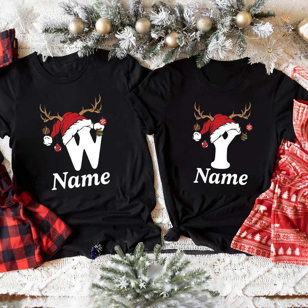 Personalized Christmas Family Matching Shirt Initial Name T-shirt Father Mother Sister Brother Shirt Top Baby Tight jumpsuit W241008