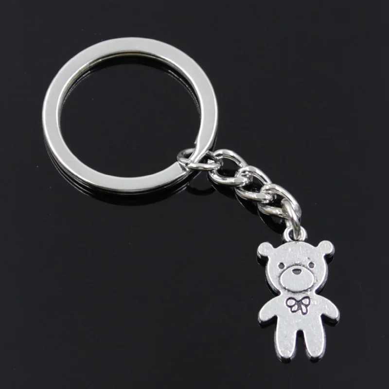 New Fashion Men 30mm Car Keychain DIY Metal Holder Chain Vintage Bear Bow 24x14mm Silver Color Pendant GiftX241008