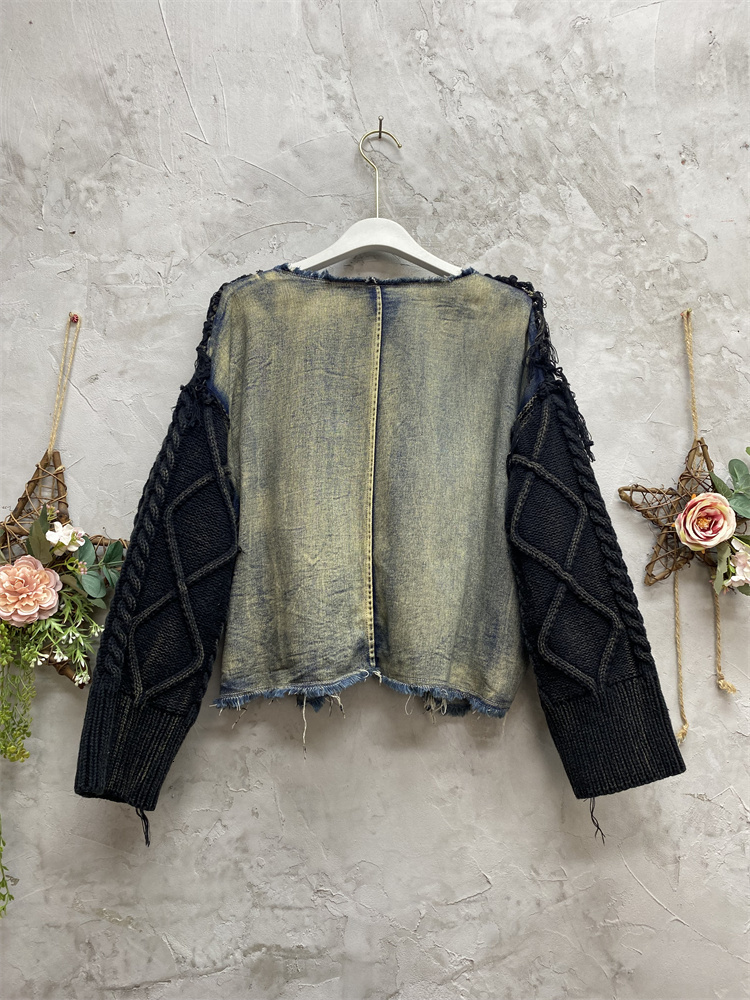 LYUZHE 2024 Autumn Winter New Denim Spliced Knitted Pullover Sweater Women Loose Large Size Show Slim Top Zxf376a