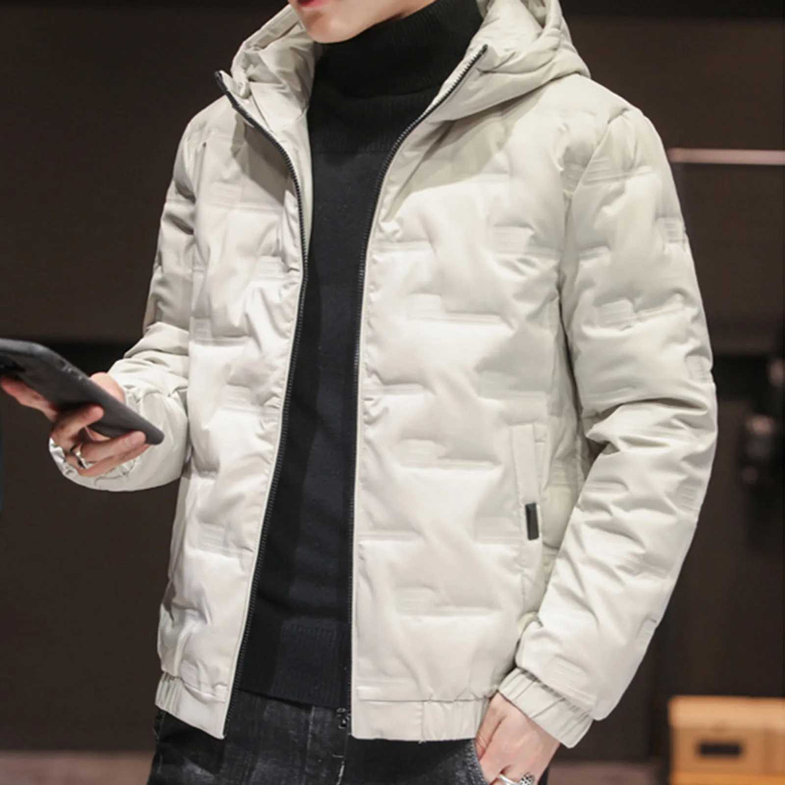 Thick Warm Padded Coat Male Hooded Warm Outwear Soild Padded Jacket Long-Sleeve Winter Thermal Coats For Mens XJ241008