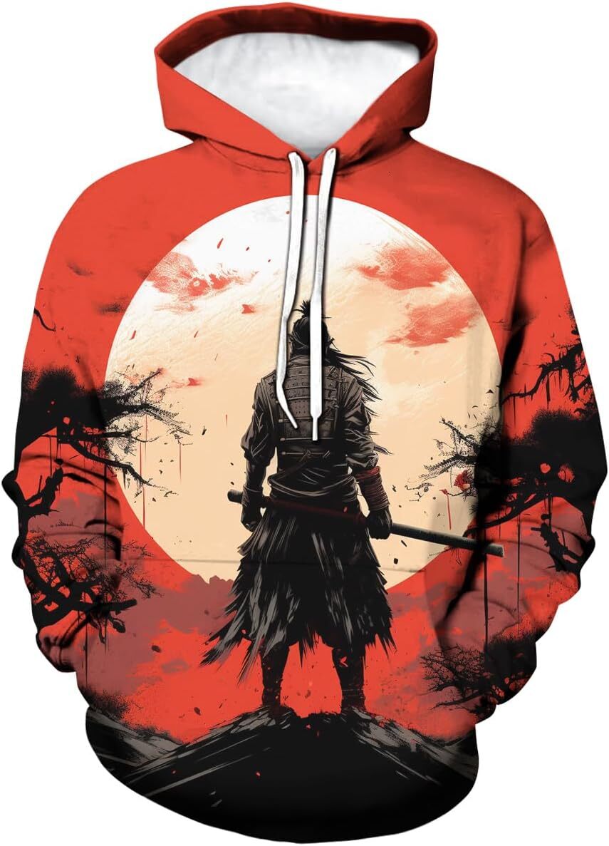 Hoodie for Mens Womens Japanese Samurai Hoodie Men Retro Art Pattern Pullover Hoodies Men Graphic Hoodies sweatshirt Pullover Long Sleeve cool