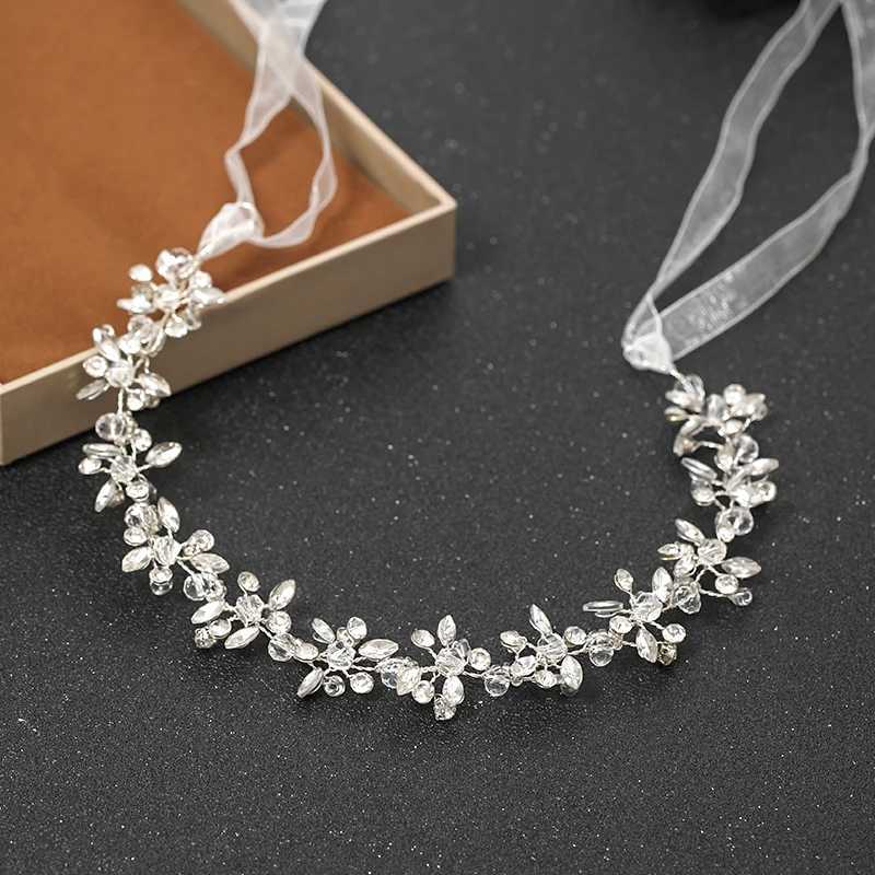 Handmade Silver Womens Bridal Headband with Crystal Water Diamond Hair Wedding Hair Accessories Vine Party W241007