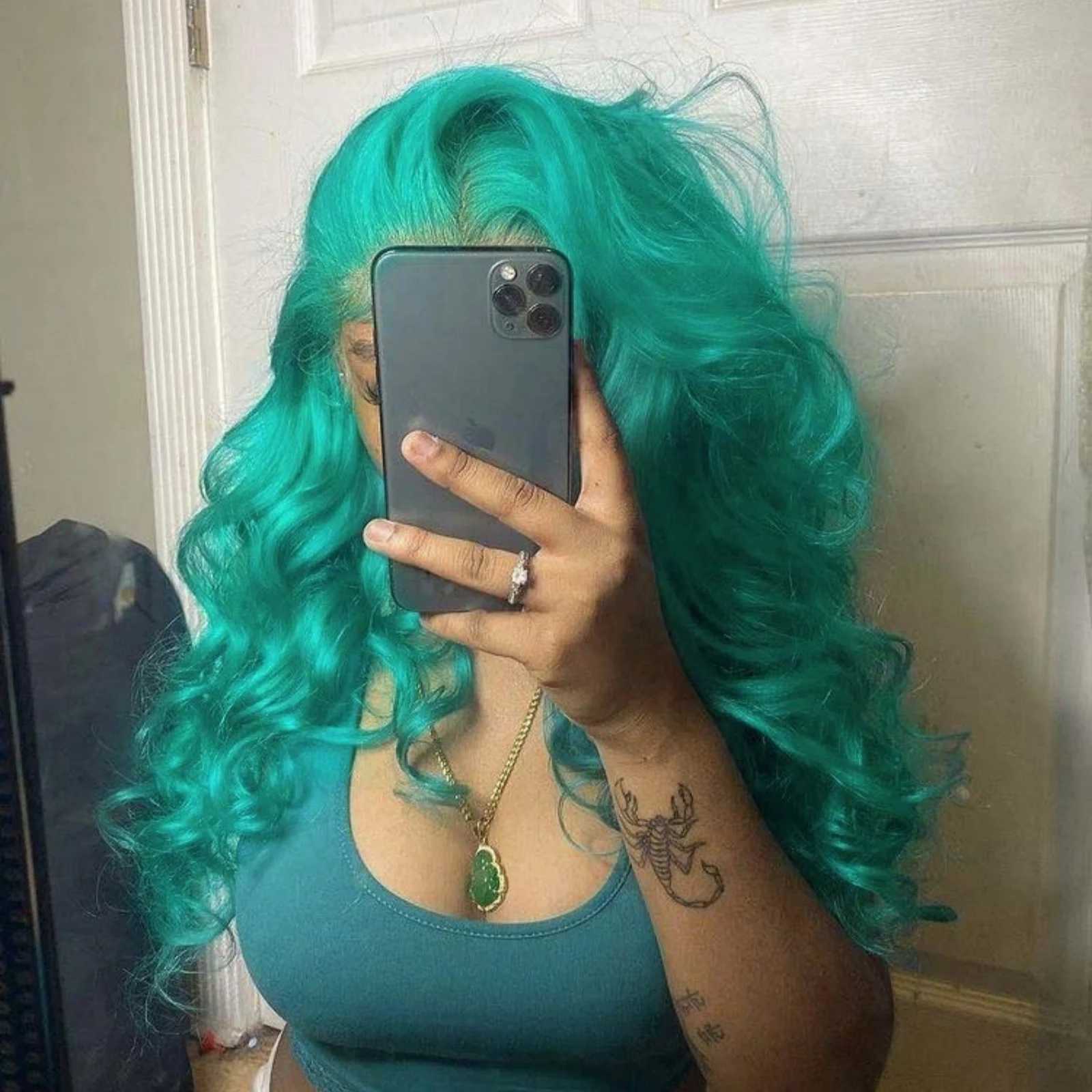 Teal Green Wig Synthetic Lace Wig Loose Body Wave Long Green Lace Front Wig Glueless Long Wavy Hair Frontal Lace Wigs for WomenXJ241008