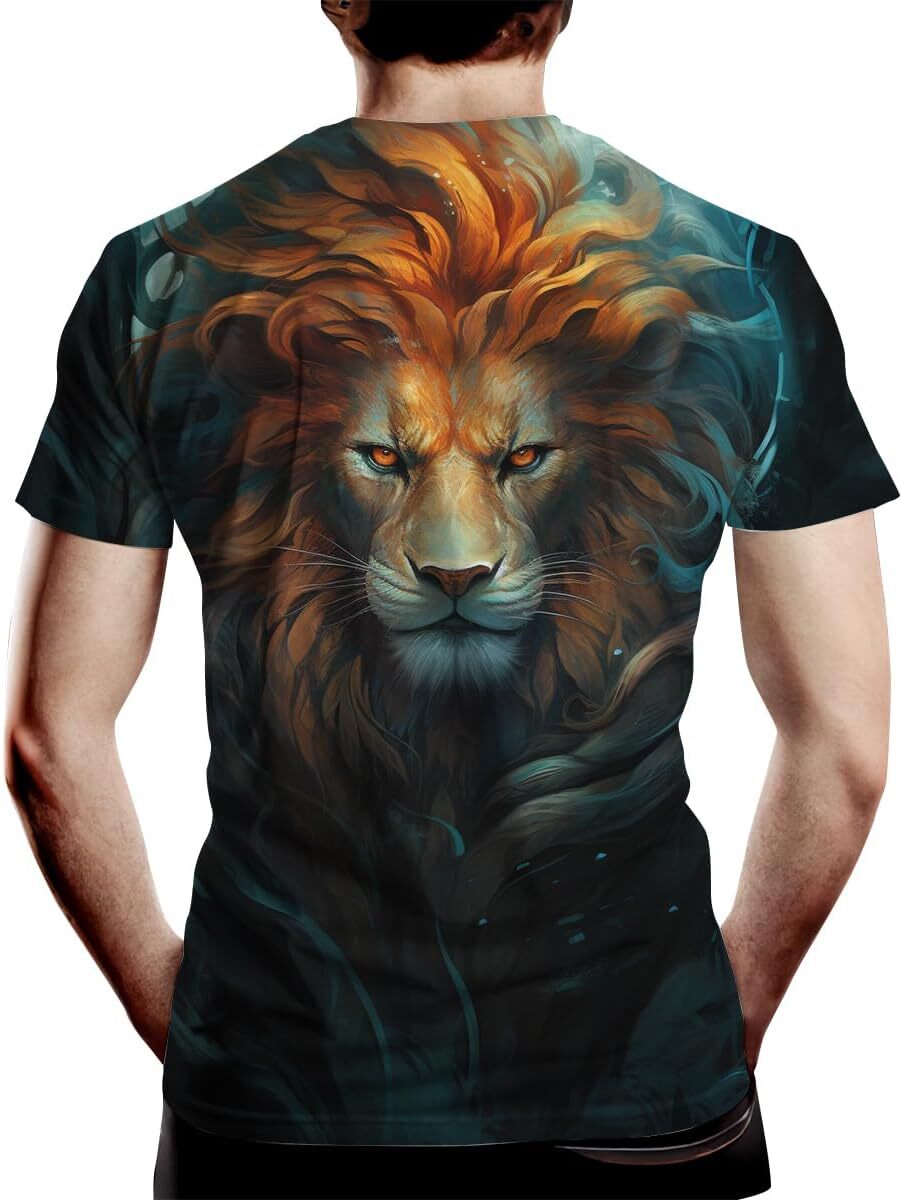 Mens T shirt Mens Golden Crown Lion King Printed Animal Pattern Shirt Casual Summer Short Sleeve graphic tee Casual tops summer clothes cool
