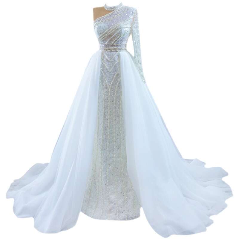 RSM Collection 67345 Mermaid Wedding Dress One Shoulder Long Sleeves Bridal Dresses 2021 New Design Shiny Pearls Full Sequins We