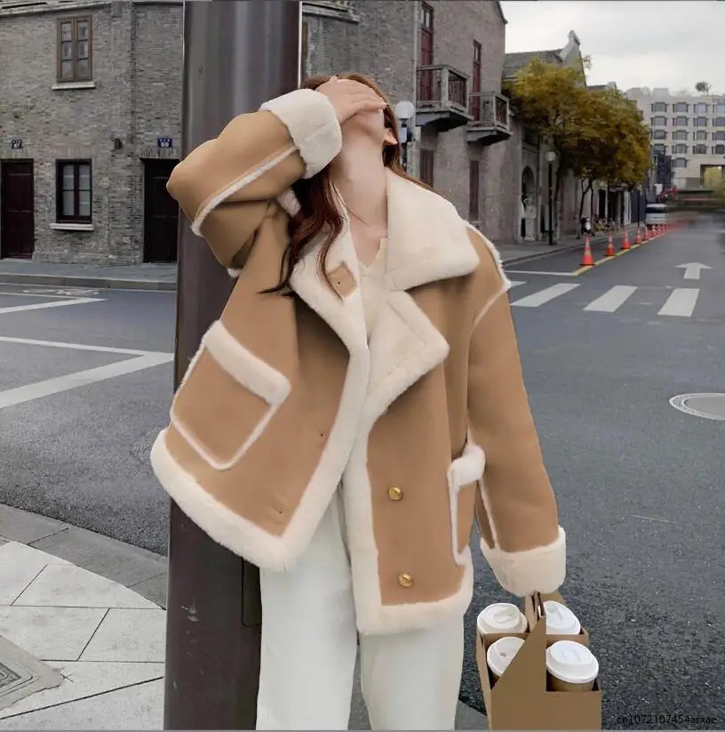Winter Warm Suede Fur Lined Womens Coat European Thick Winter Jacket Short Coat Womens Warm Trench Coat 241007
