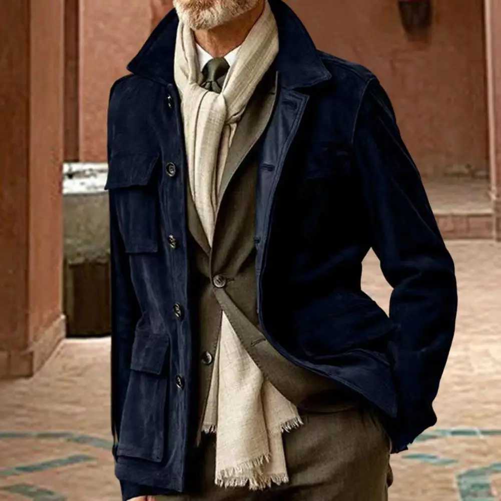 Retro windproof jacket work jacket fashionable jacket mens retro trench coat winter jacket with multiple pockets W241007