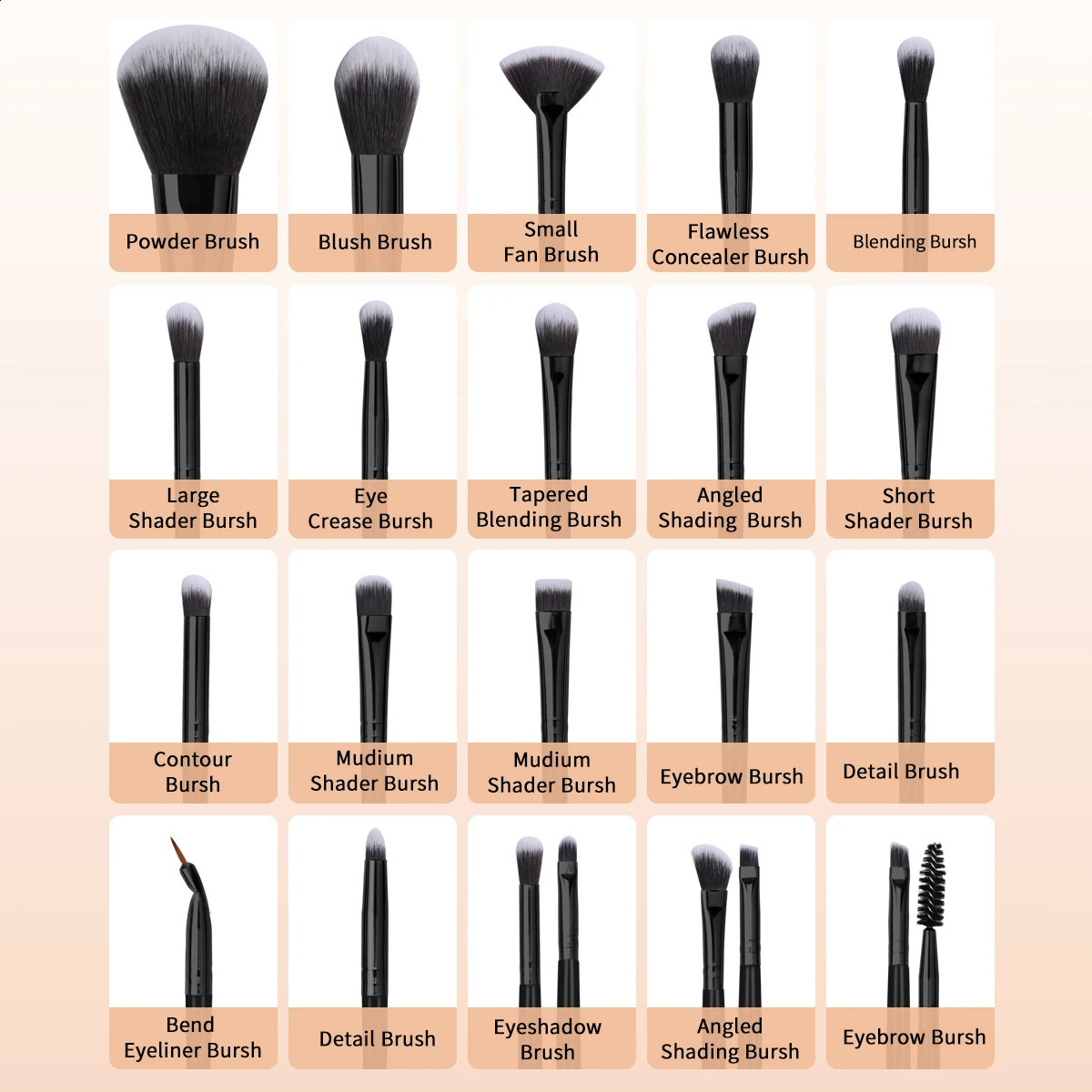 29 Makeup Tool Set 20 Makeup Brushes9 Makeup Sponges Air Pads Powder Puffs Finger Puffs Set Portable Makeup Tools 241008