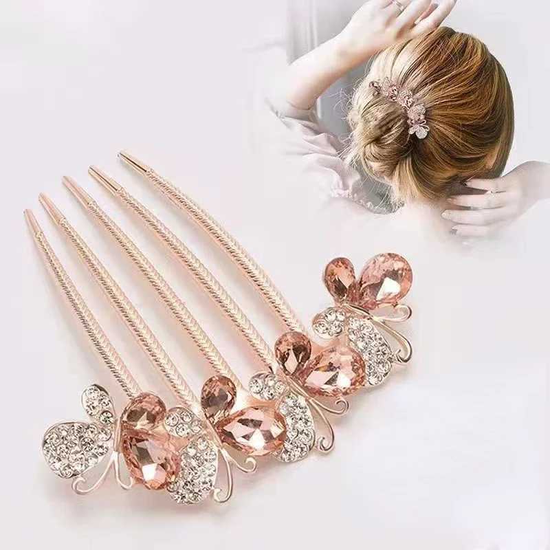 Fashionable zircon butterfly five tooth hair clip brides hair accessories womens retro luxury alloy hair comb mothers hair accessory W241007