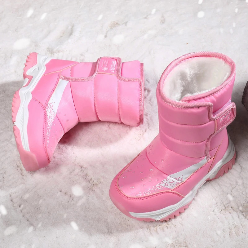Childrens casual shoes girls anti slip claws winter warm fur snow boots tactical leather sports shoes childrens outdoor shoes padded boots 240925