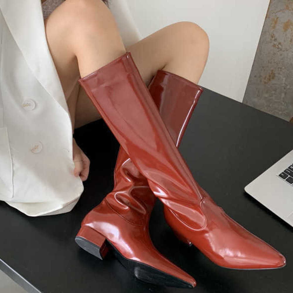 Red Leather Pointed Martin Boots For Women Slim Knight Boots Slim Leg Fashion Boots Straight Leg Boots 240826