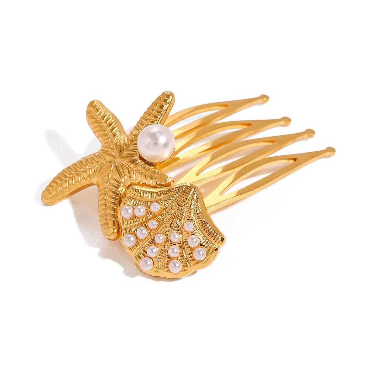 Jewelry poster waterproof metal texture starfish scalp artificial pearl hair clip elegant womens luxury hair accessories travel gifts W241007