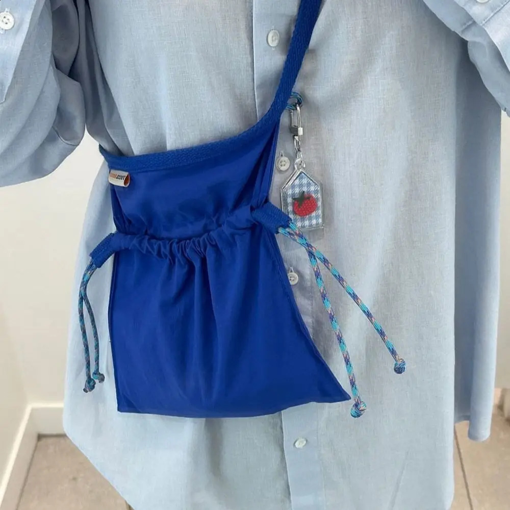 Nylon drawstring bag redblackblue messenger shoulder cross body mobile phone travel storage 241008