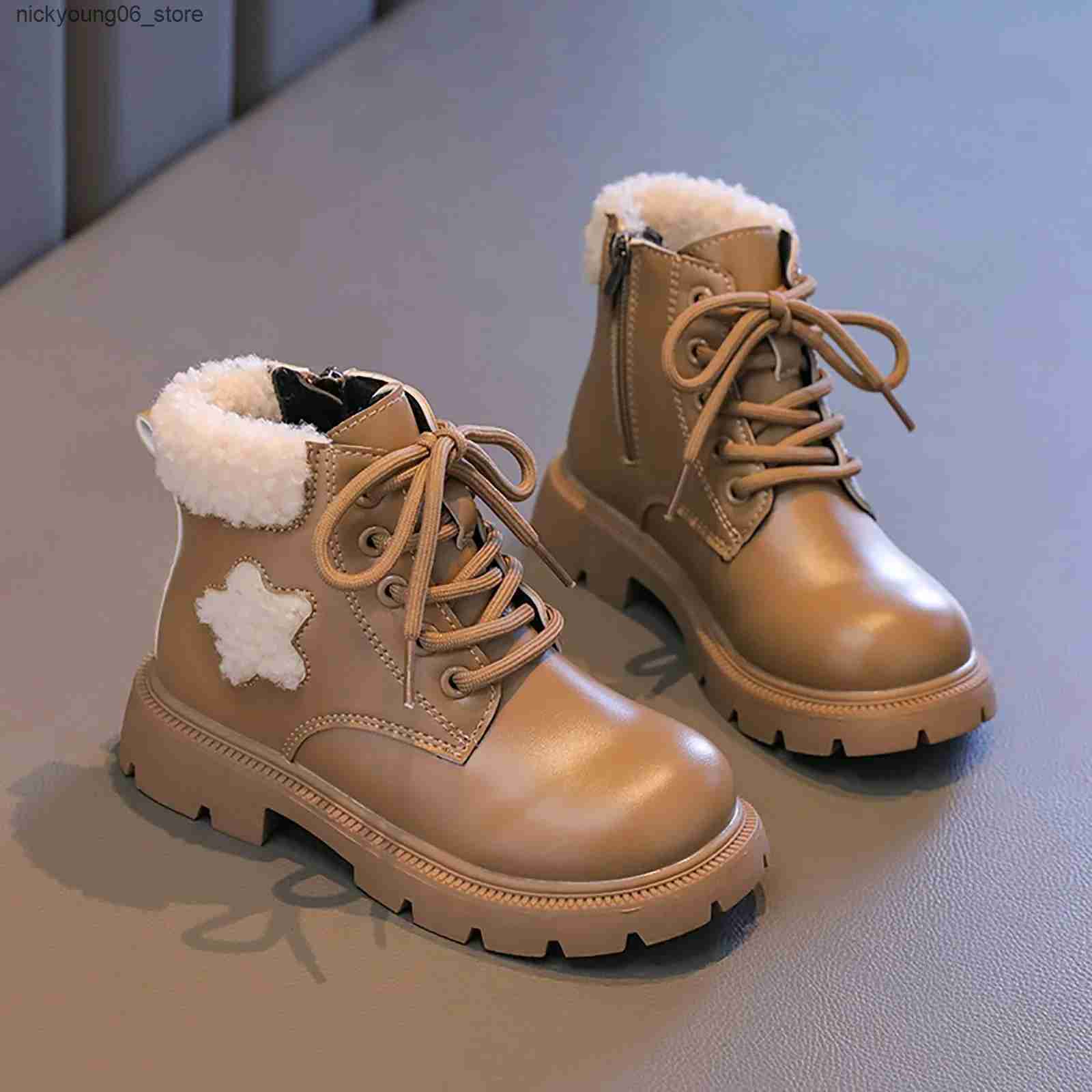 Boots Childrens Winter Warm Non-Slip Boots Girls Ankle Boots Low Block Heel Booties Childrens Shoes Kids Boys Girls Boots Botas L240910