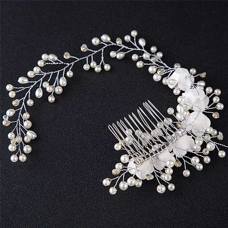 Handmade silver pearl wedding hair comb bridal floral headdress female bridal hair decoration jewelry W241007