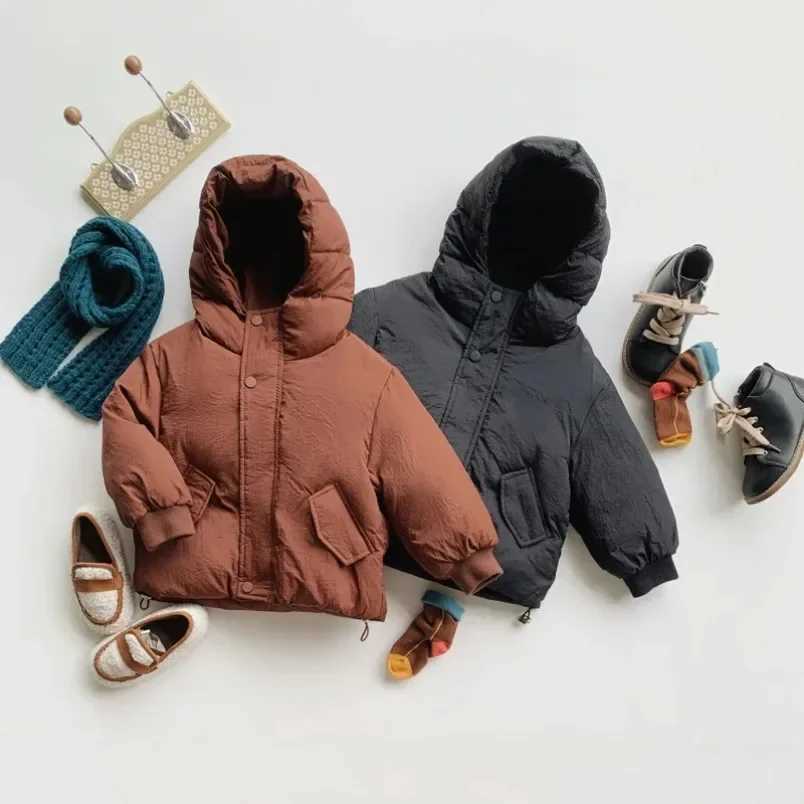 2024 Childrens Down Jacket Winter New Childrens Clothing Korean Edition Boys Loose Solid Color Thick Coat Girls Warm Coat Y241008
