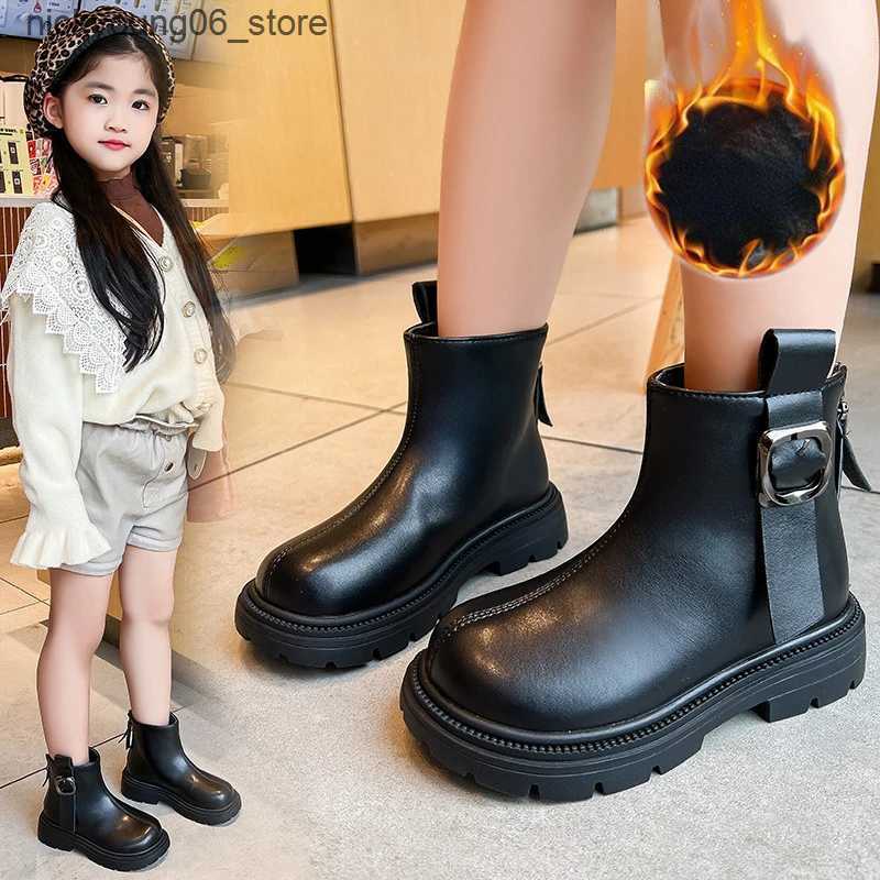 Boots Zapatos Nia Platform Plush Kid Boot Autumn/Winter British Leather Boot Zhongda Tong Girls Ankle Boot Warm Girl Boot Kids Shoes L240910