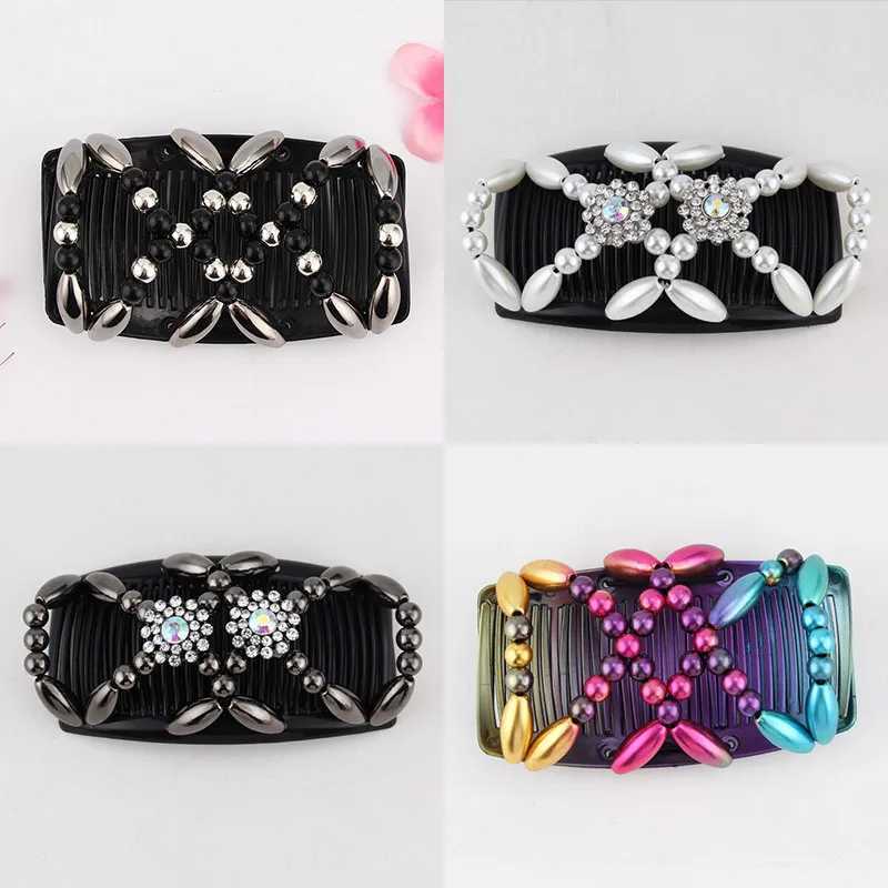 European and American fashion bead pattern hair comb womens handmade bead pattern magic hair comb headwear W241007