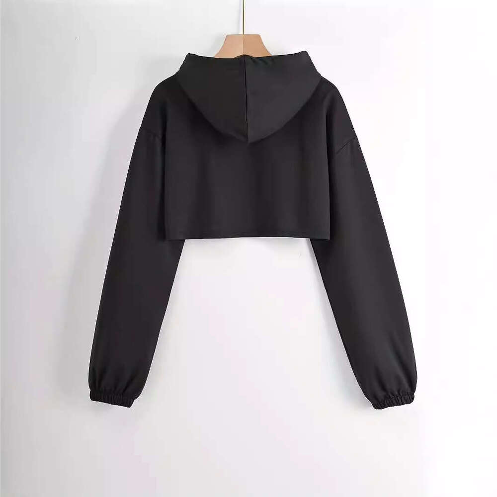 Warehouse thin fish scale fabric 280g hooded short style exposed belly button long sleeved jacket looped sweatshirt