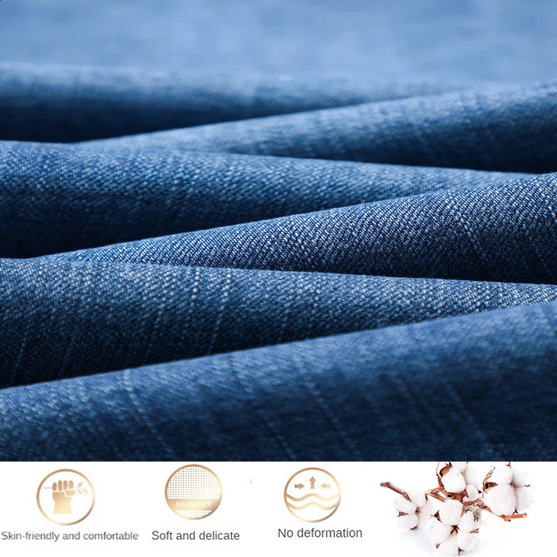 SpringSummer Mens Straight Lightweight Cotton Stretch Denim Business Casual High Waist Thin Grey Jeans 241008
