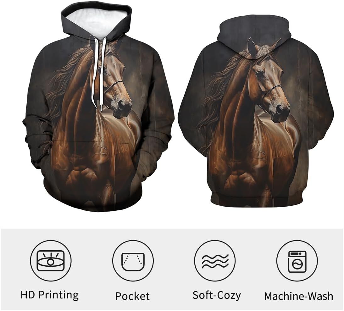 Hoodie for Mens Womens Novelty Horse Hoodie 3D Funny Animal Pattern Cool Long Sleeve Hoodies Pullover For Men Graphic Hoodies sweatshirt cool fashion