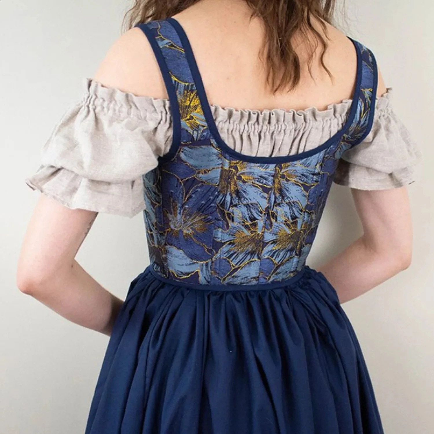 Womens tight corset French retro corset corset vest lace upper bone push up body blue gold lace 241007