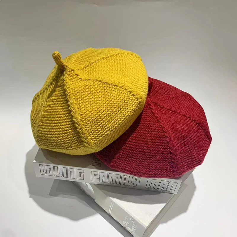 Fashion Solid Color Warm Knitted Autumn Womens Winter Beret French Artist Beanie Hat Womens Soft Simple Retro Hat 241007