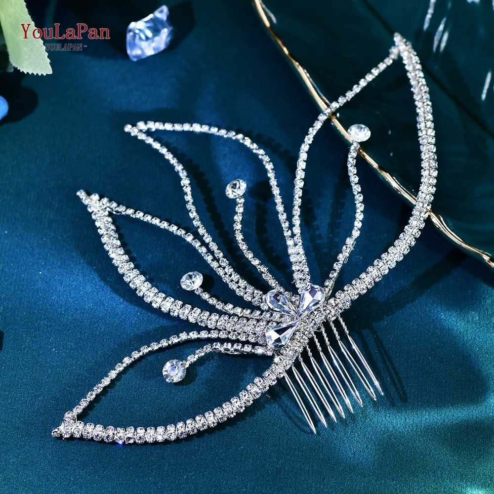 YouLaPan Crystal Leaf Hair Comb Bridal Wedding Hair Accessories Handmade Fashion Womens Water Diamond Flower Headpiece HP621 W241007