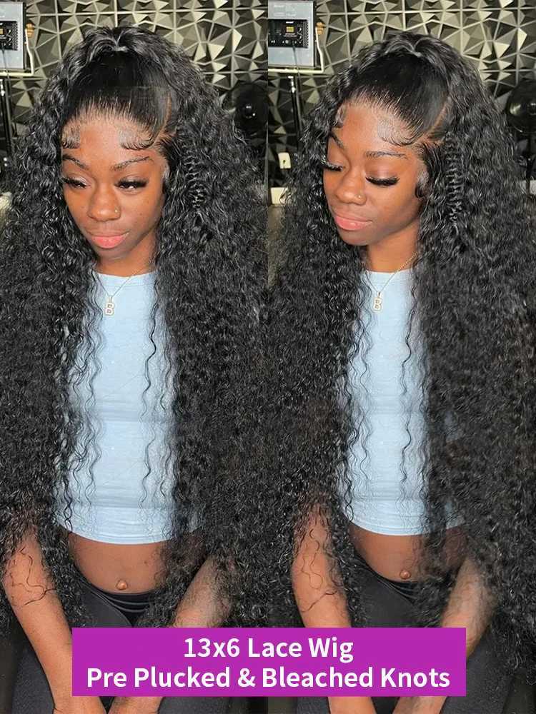 Transparent 300% Density Water Culry 360 Full Lace Frontal Wig Human Hair 40Inch Deep Wave 13x4 13x6 Hd Lace Front Wig For WomenXJ241008