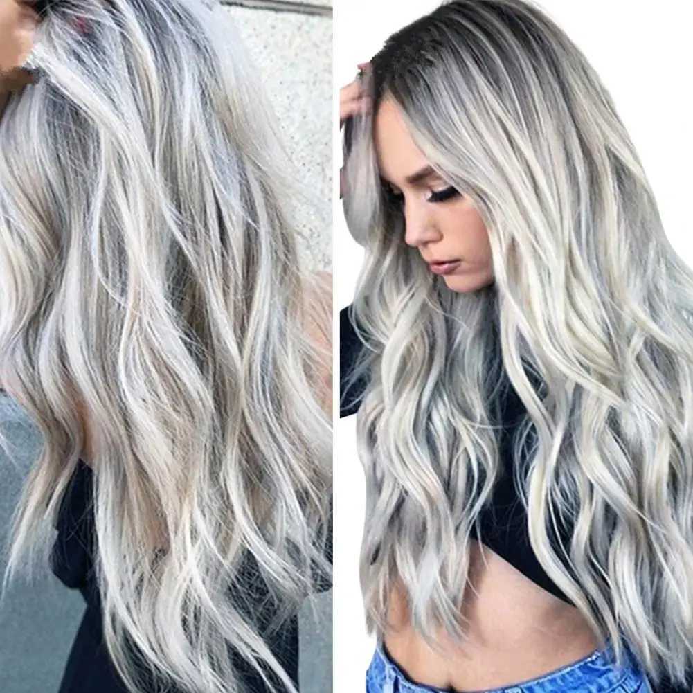 Mid Length Wig Fluffy Fashion Role Play Props Synthetic Wigs High Temperature Silk Gray Gradient Long Curly Hair Wig for DailyXJ241008