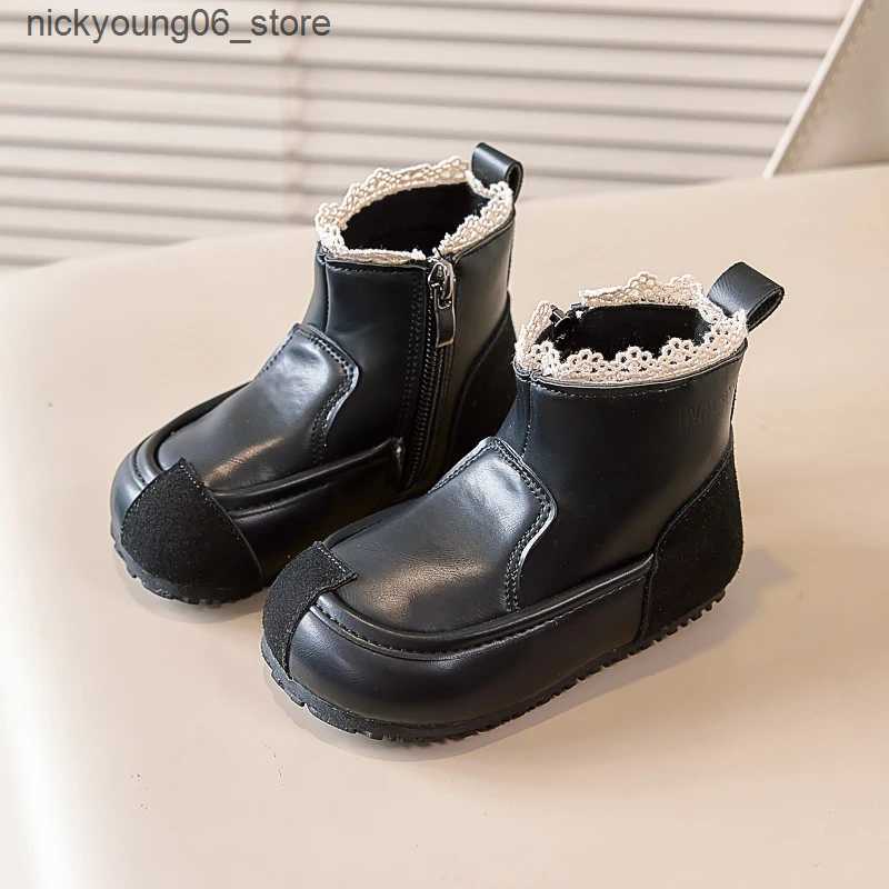 Boots New Girls Boots Kids Fashion Boots Sweet 2024 Spring Autumn Childrens Patchwork Ankle Boots Versatile Elegant Princess Shoes L240910