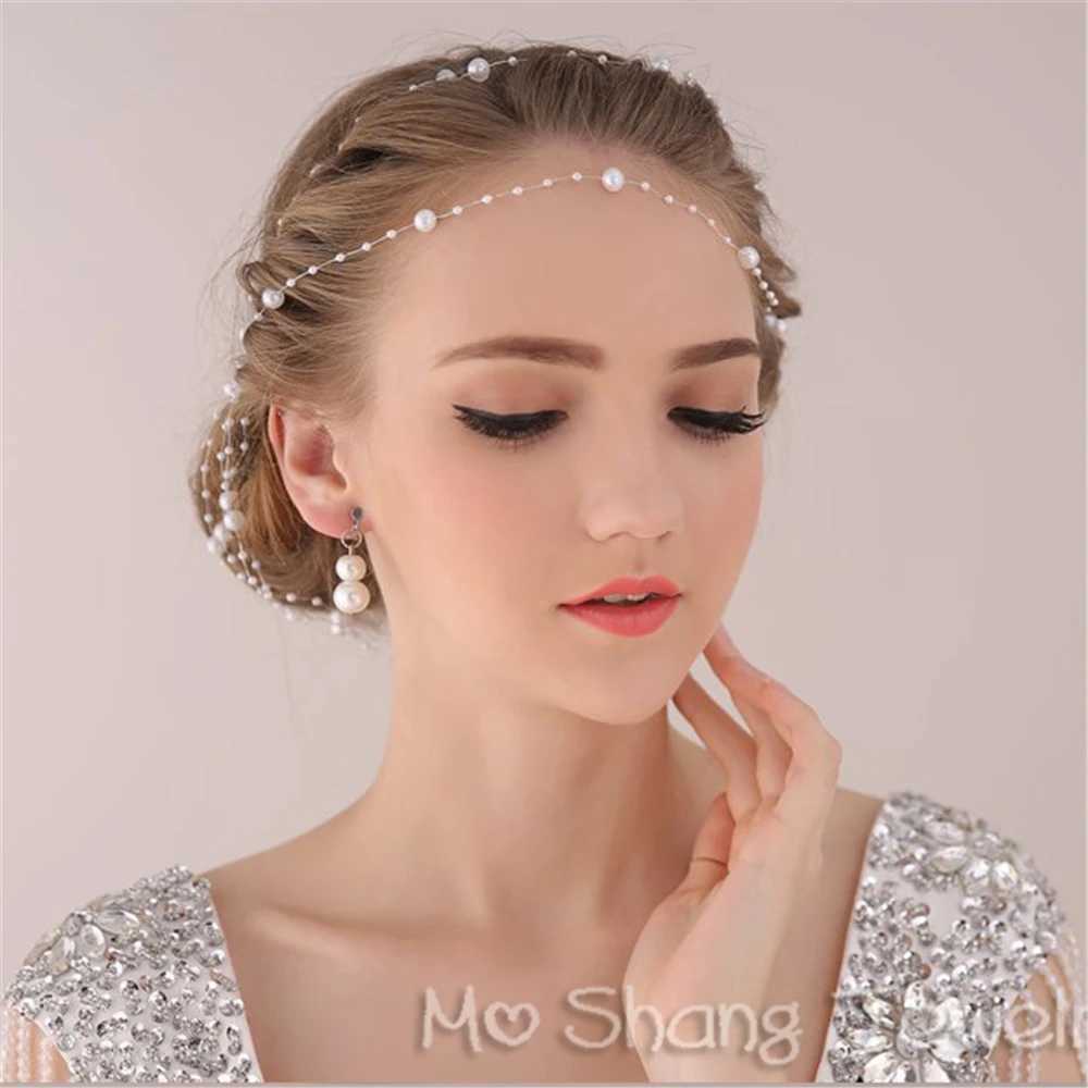 Simulated Pearl Bridal Hair Handmade Pearl Soft Chain Headband Bridal Hair Accessories Wedding Bridal W241007