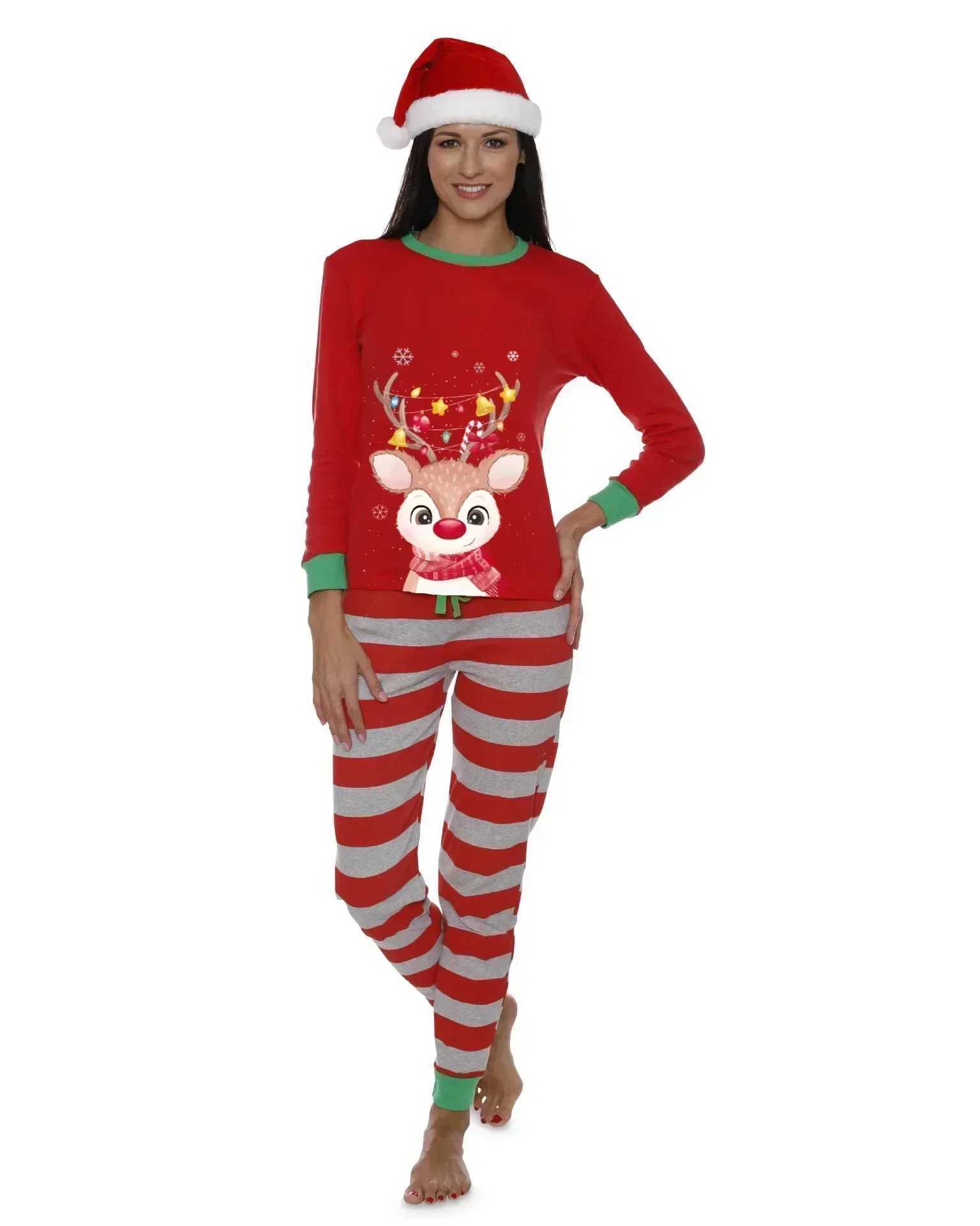 Christmas Matching Pajama Set Family 2024 New Years Clothing Elk Print Mom Dad Child Baby Dog Clothing Christmas Pajamas W241008