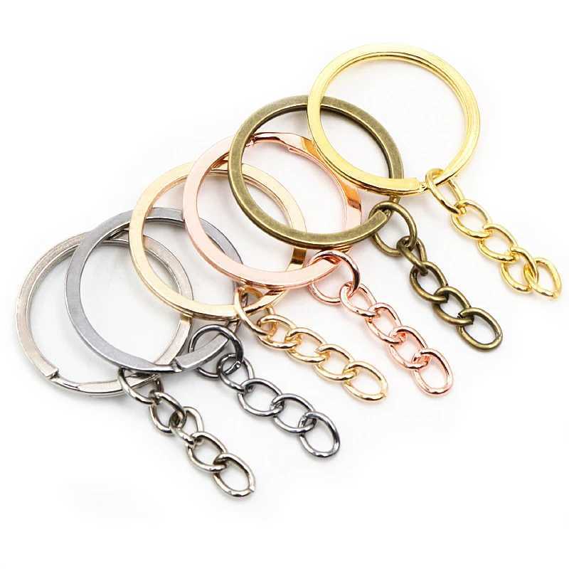 20 pcs/lot Key Ring Key Chain 6 Colors Plated 50mm Long Round Split Keychain KeyringsX241008